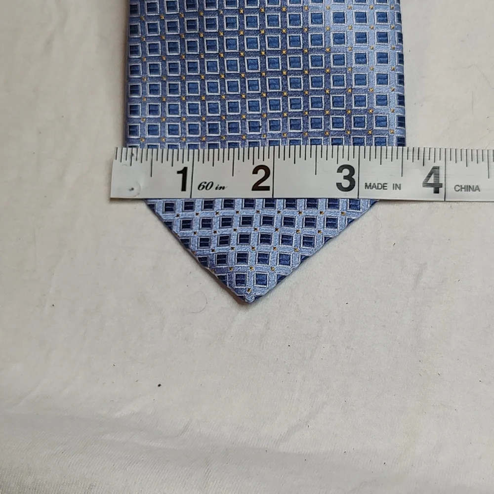 Tommy Hilfiger Silk Blue and Gold Square Pattern Tie 57 inches long